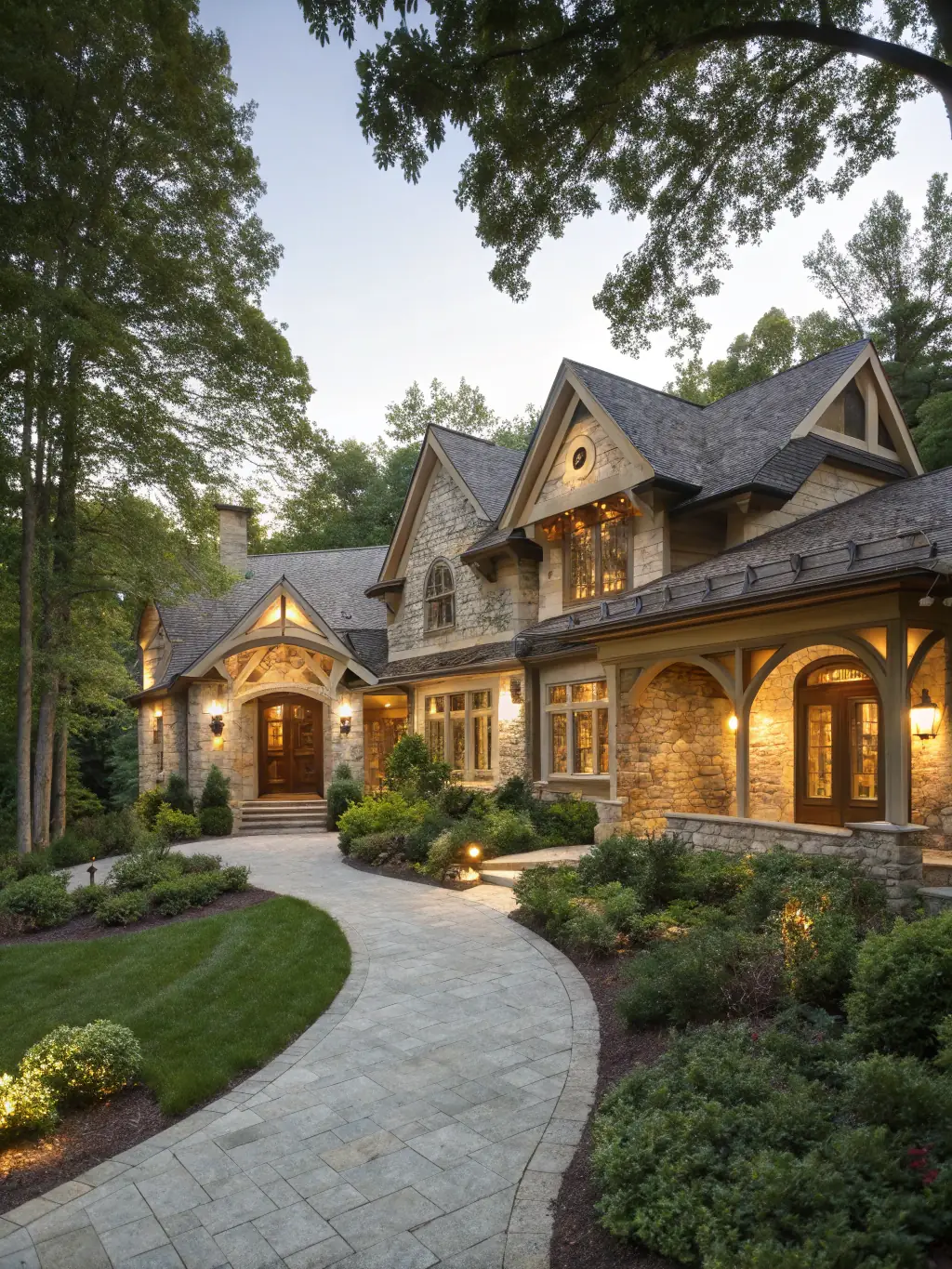 A high-quality photograph showcasing the exterior of a newly constructed custom home by D&C PROJECTS INC, emphasizing modern design and architectural details.