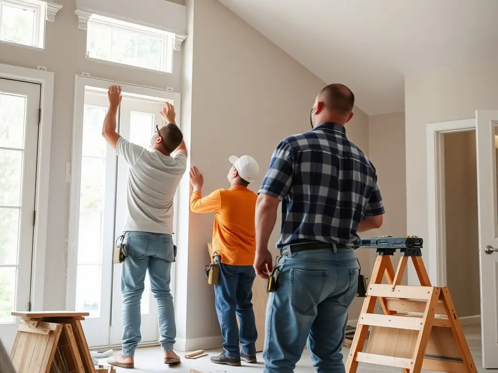 A professional construction team working on a home addition, showcasing their expertise and attention to detail.