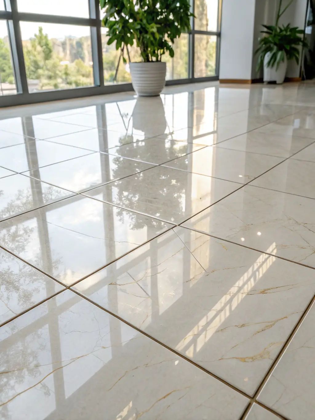 A close-up shot of a stack of glossy ceramic tiles in varying neutral tones, showcasing their smooth surface and consistent color. The tiles are neatly arranged to emphasize their uniformity and quality, suitable for a modern kitchen backsplash.