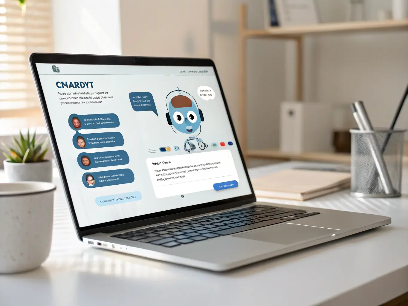 A sleek, modern interface of an AI-powered chatbot assisting a customer on a website, showcasing seamless integration and user-friendly design.