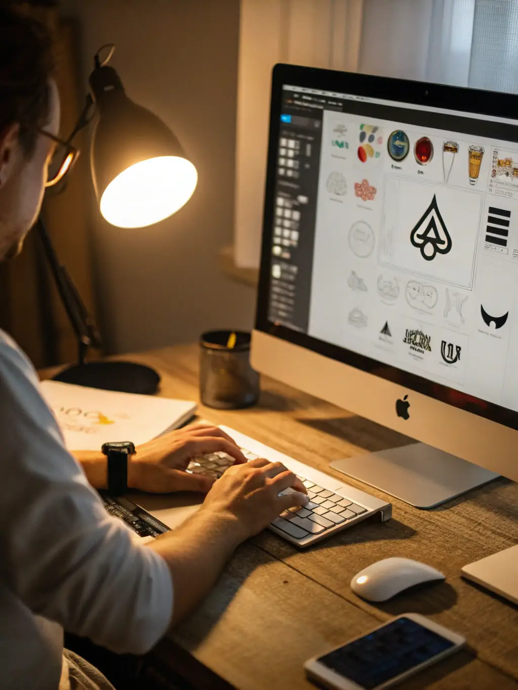 A designer working on branding materials on a modern computer setup, showcasing the Digital & Creative Services offered by D&C PROJECT LLC.