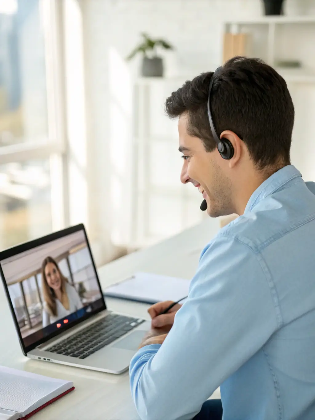 A dedicated account manager assisting a client via video call, highlighting the dedicated support benefit.