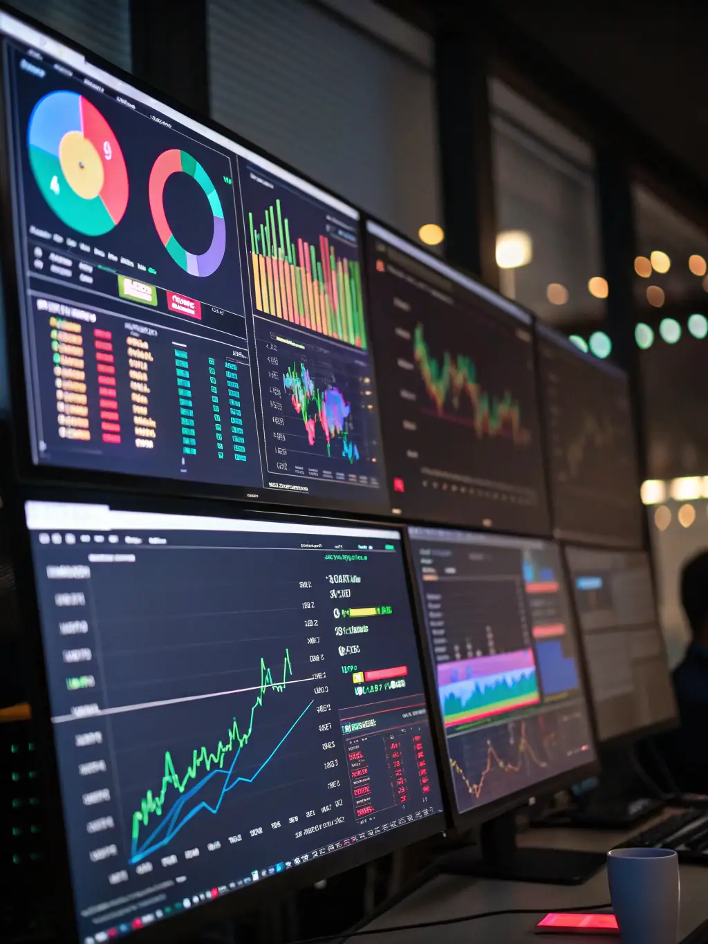 A futuristic interface displaying custom AI business tools, highlighting data visualization and predictive analytics for informed decision-making.